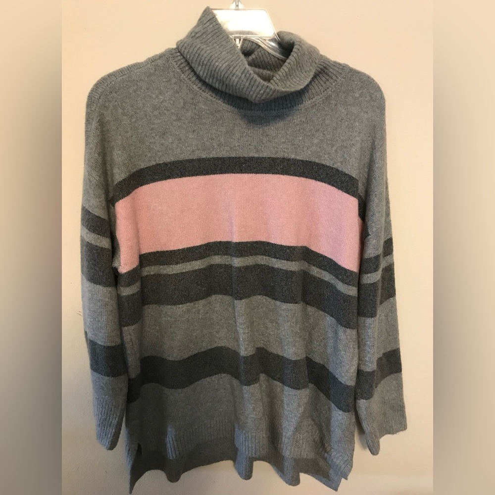 Talbots Gray and Pink Striped Cowl Neck Sweater